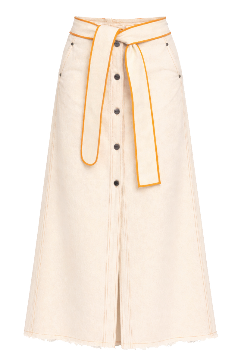 Спідниця джинсова максі А-силуету кольору натурель фото